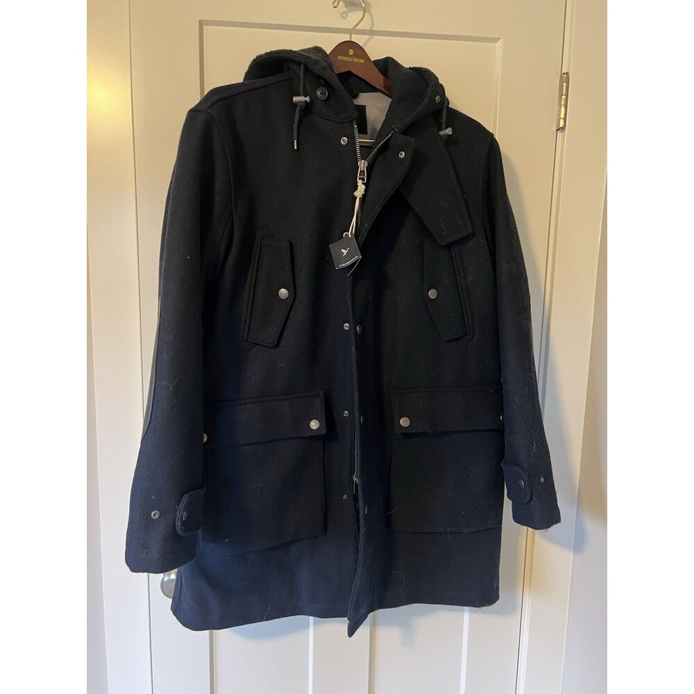NWT LL Bean Signature Collection Navy Blue Melton Wool Hooded Coat